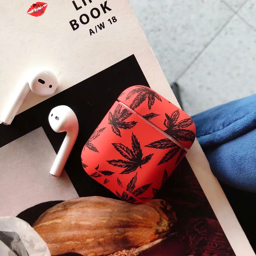 Розовый милый 3D чехол для наушников с изображением кленовых листьев Apple Airpods