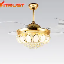 Современный подвесной вентилятор хрустальный свет Роскошный складной потолочный вентилятор столовая лампа с вентилятором с пультом дистанционного управления