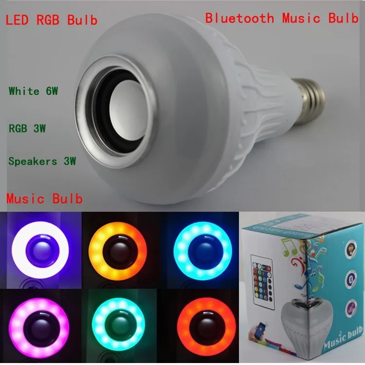 50pcs12W мощность E27 светодиодный rgb-колонка с Bluetooth лампочка, лампа для воспроизведения музыки и RGB Освещение с пультом дистанционного