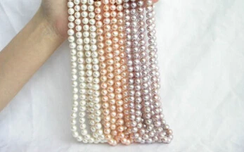 

FREE SHIPPING>@@> N2531 12piece 9-10mm purple white pink pearls necklace