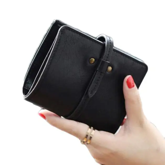 Женские сумки дешевые ультратонкие мини Двойные небольшой кожаный бумажник держатель карты кошелек Carteiras Mulher - Цвет: Black