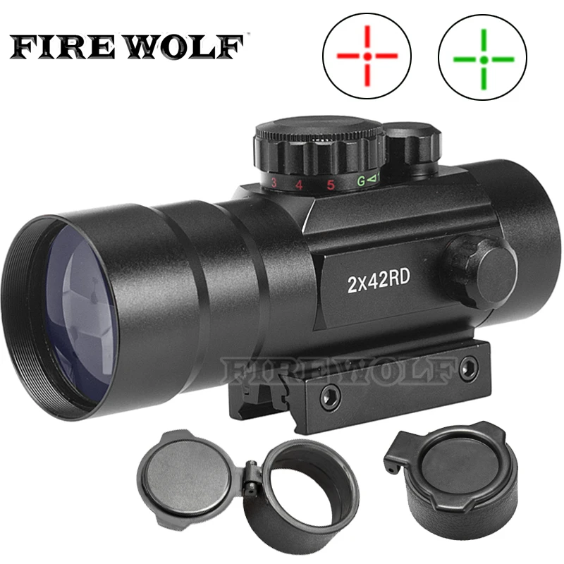 

2x42 Red Green cross Airsoft Rifle Scope Sight with 20mm and 11mm Tri Picatinny Rail for Hunting Riflescope