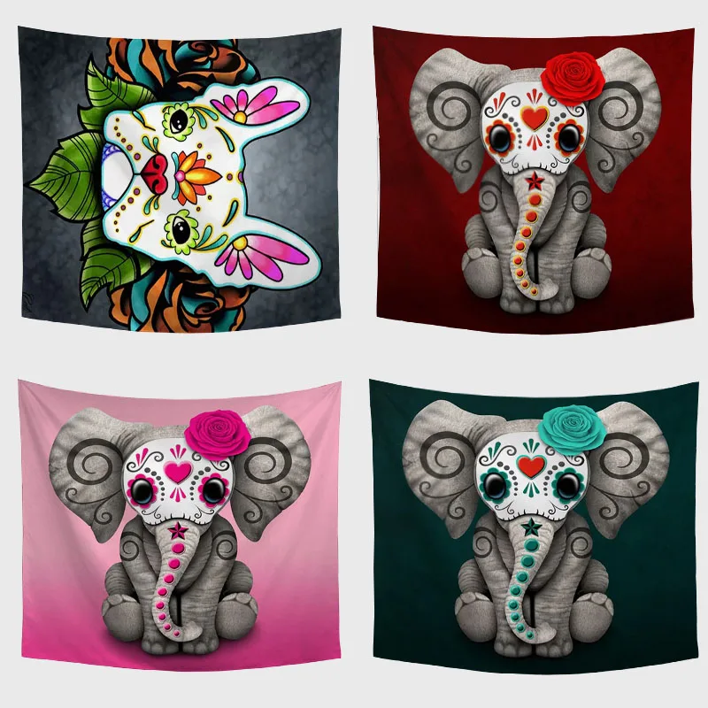 

Cute Elephant Tapestry Bull Terrier Pug Dog Tapestry Wall Hanging Beach Throw Mat Hippie Bedspread Yoga Mat Blanket