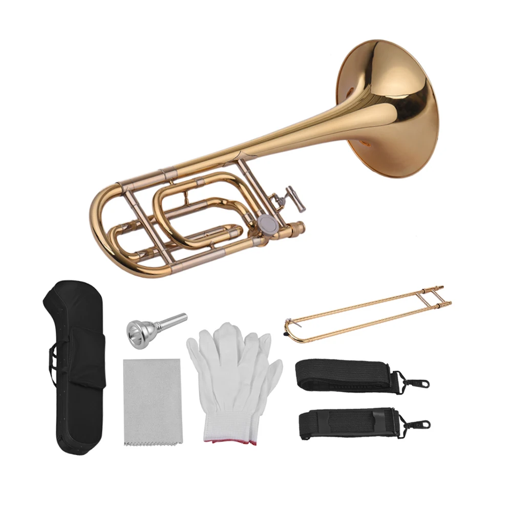 Muslady Trombone промежуточный Bb плоский Tenor Slide Trombone с F насадкой с мундштуком чехол перчатки, Чистящая салфетка
