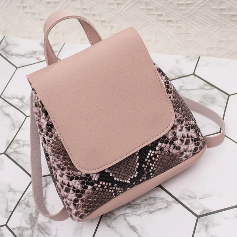 

Women Leather Backpack Snake Print Serpentine Backpack Fashion Backpacks Teenage Female School Shoulder Bag New