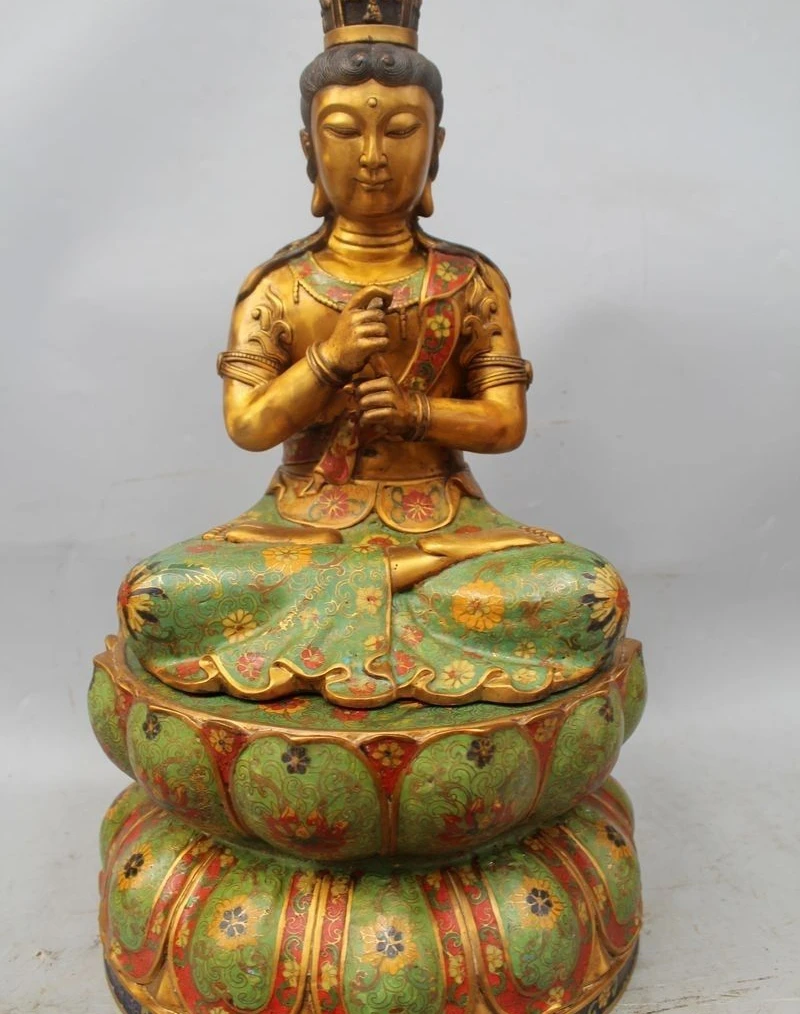 

20" Chinese Buddhism Purple Bronze Cloisonne Seat Kwan-yin Guan Yin Goddess