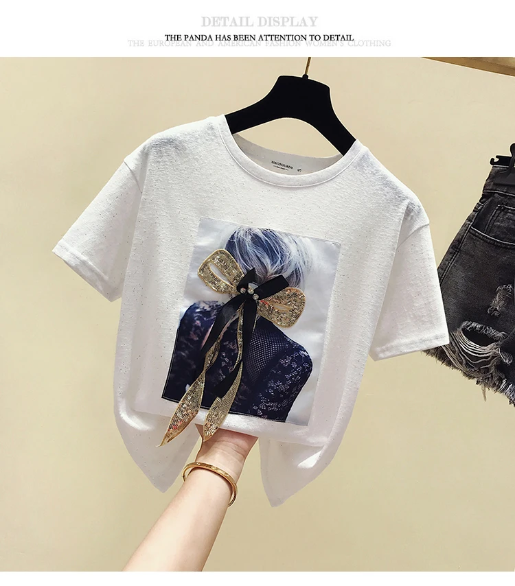 Женская мода, новая летняя одежда, Корейская рубашка с коротким рукавом, футболка, летняя Свободная рубашка с круглым вырезом, 4765 50