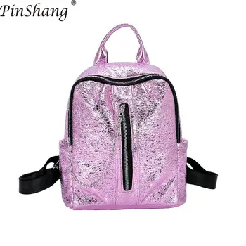 

PinShang Women Backpack Fashion Crackle Backpack Women Large Capacity Solid Color Zipper Travel Bags for Women Mochila ZK30