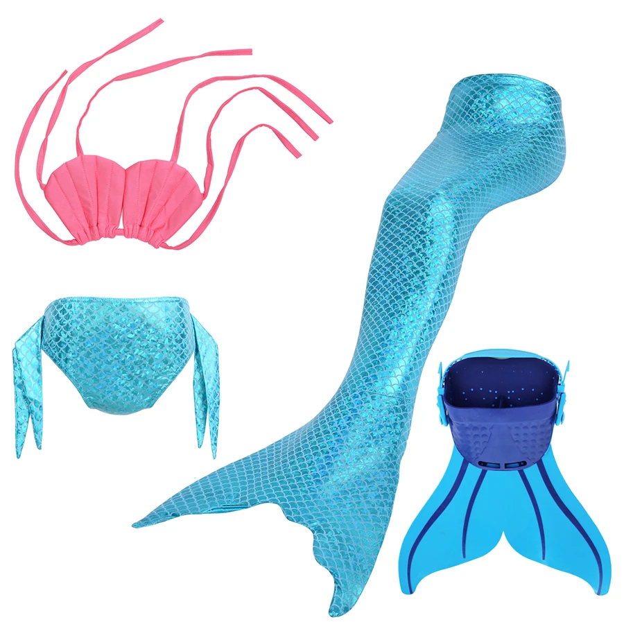 Комплект детской одежды для плавания с хвостом русалки для девочек, Monofin, блестящие купальные костюмы с хвостом русалки