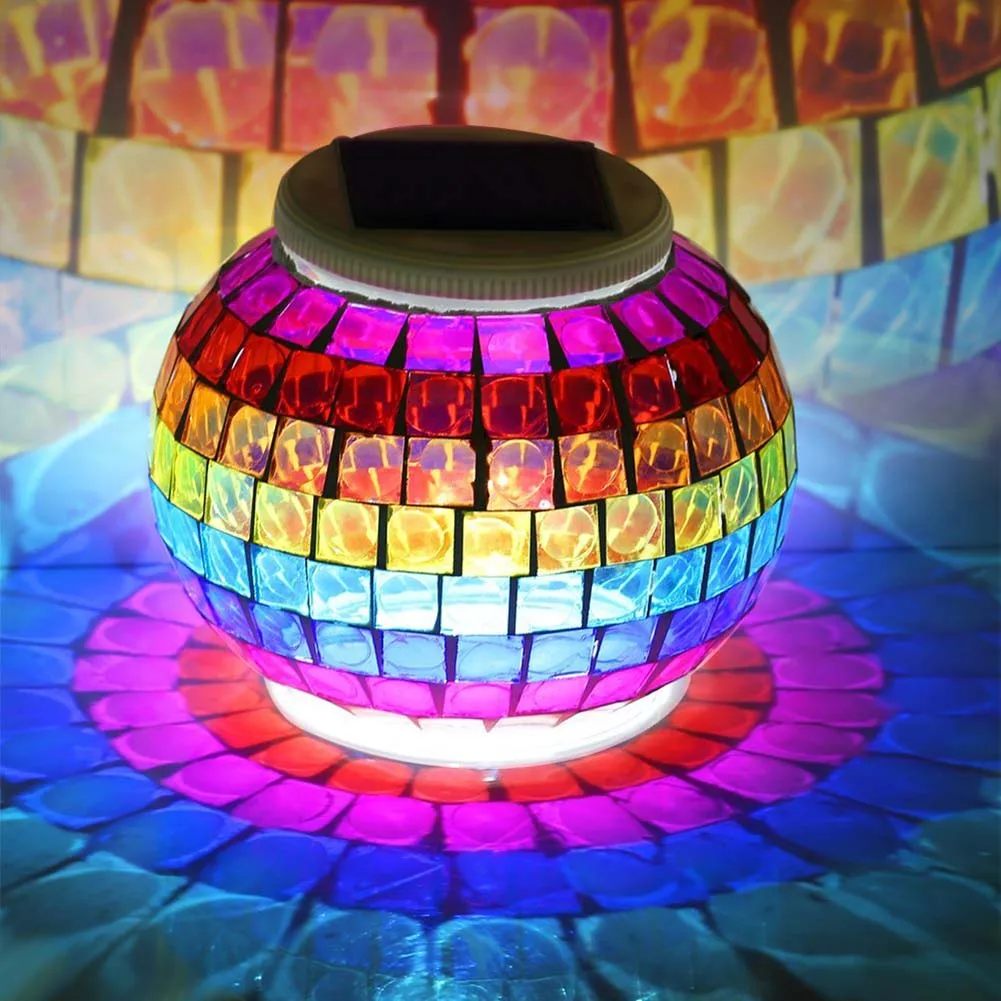 2018 New Solar Powered Mosaic Glass Ball Garden Lights Colorful
