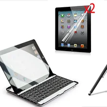 Алюминиевый Беспроводной Bluetooth 3,0 Съемный клавиатура металлический чехол для Apple iPad 2/3/4 9,"+ 2x Экран протектор+ стилус