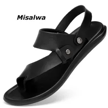Misalwa/Новое поступление; мужские Вьетнамки; модные черные кожаные летние шлепанцы; Повседневные Легкие Вьетнамки; коллекция года; мужские сандалии; обувь