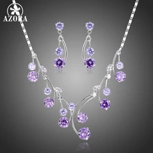AZORA, круглый фиолетовый кубический цирконий, капля воды, ожерелья, серьги, ювелирные наборы для женщин, для свадьбы, помолвки, изготовление ювелирных изделий TG0265
