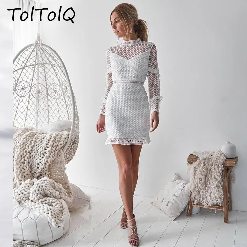 TolTolQ 2018 Новое сексуальное кружевное платье с рисунком короткое женское осенне