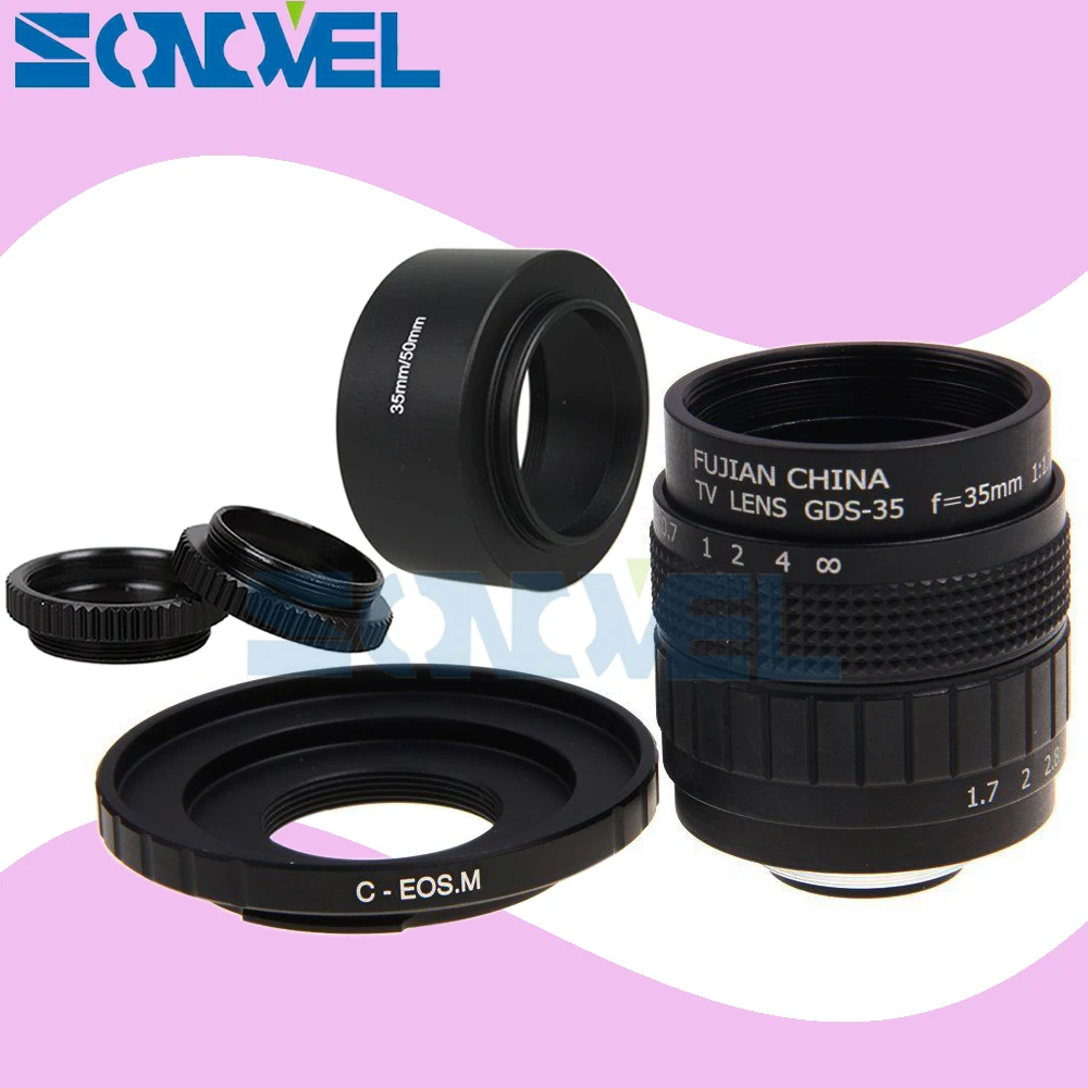 Фуцзянь 35 мм F1.7 CC объектив для ТВ и фильмов + C Mount макрокольцо металлическая
