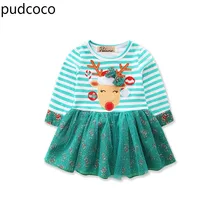 Рождественские детские зеленые платья для маленьких девочек хлопковые вечерние платья-пачки из тюля в полоску, рождественские платья бальное платье с длинными рукавами, одежда