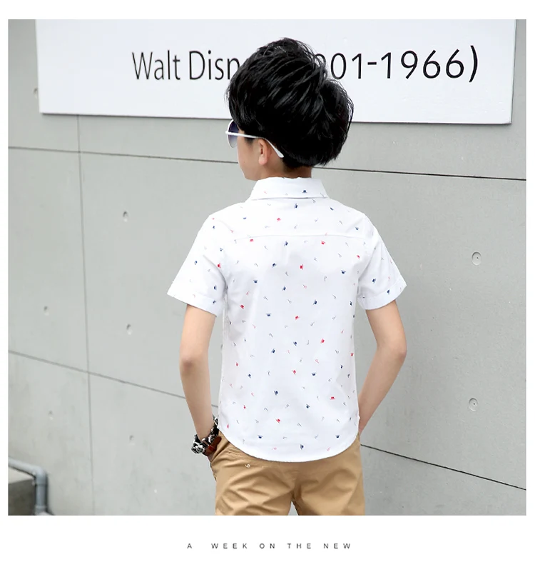 Рубашки высокого качества с короткими рукавами и отложным воротником для мальчиков белая/синяя одежда для детей 5, 6, 7, 8, 9, 10, 11, 12 лет, блузка и топ для мальчиков