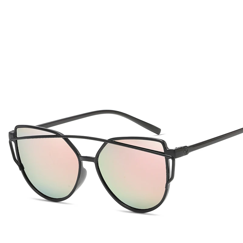 Модные брендовые женские солнцезащитные очки "кошачий глаз", двухлучевые солнцезащитные очки, женские ретро очки с зеркальным покрытием, Плоские линзы