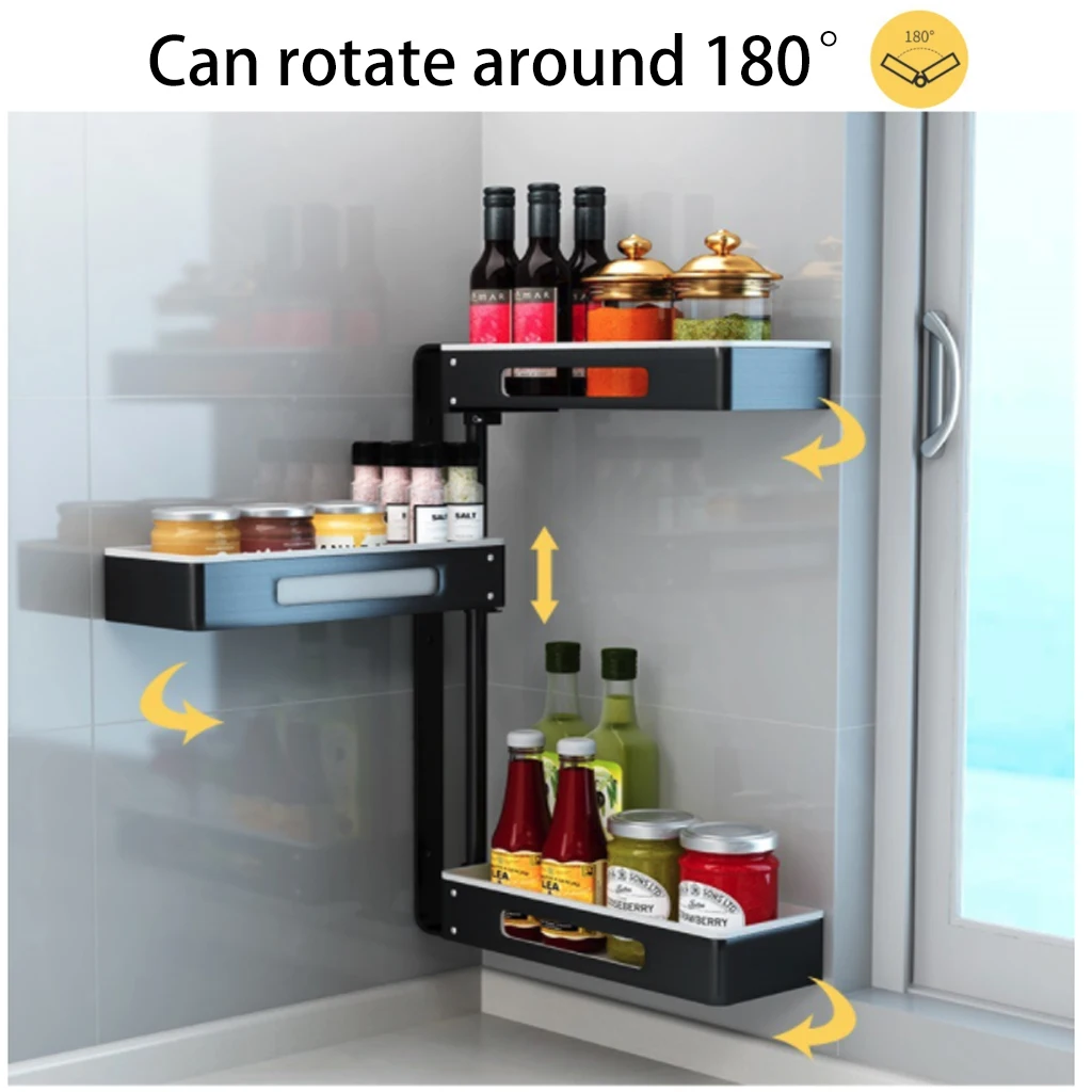 

Punch-Free Kitchen Rack Makeup Storage Rotatable Home Shelf Double Layer Seasoning Storage Rack Bathroom Organizer Rack