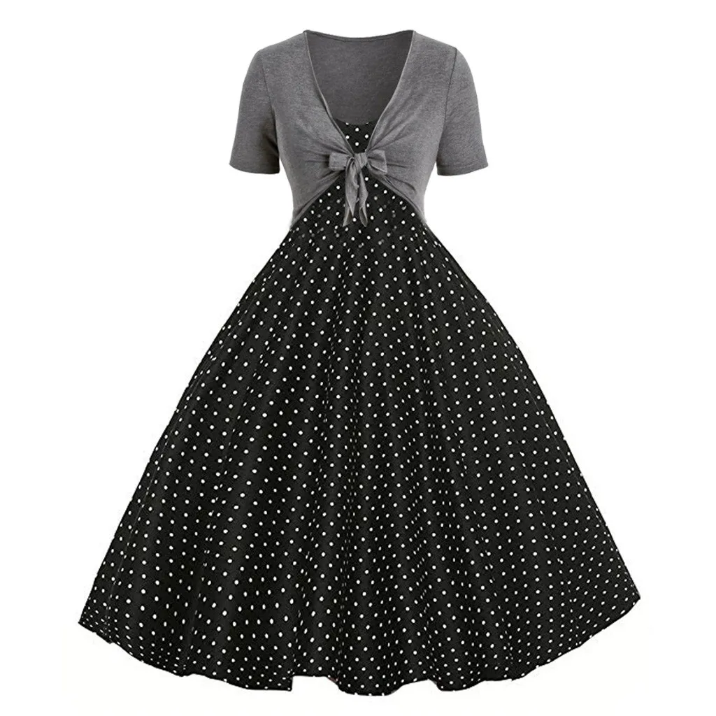 

Women's Summer Vintage Dress Dot Point Print Dress Sling Pullover With Crop Tops Two-piece Set Dresses vestidos de verano 2019