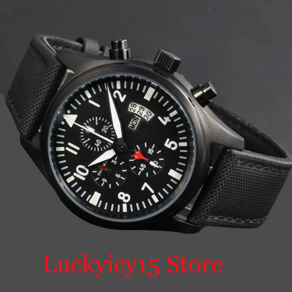 

PARNIS 42mm Quartz Men's Watch Chronnograph Function PVD Case Date Indicator