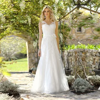 

Eightale Vintage Wedding Dresses O-Neck Appliques Wedding Gowns Princess Lace Bride Dress 2019 vestido novia