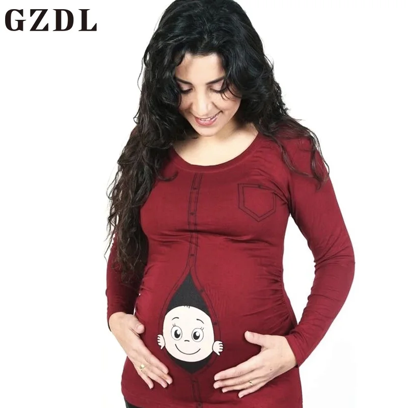 GZDL Повседневное Большие размеры L-5XL Беременность одежда с длинным рукавом для беременных Для женщин свободные с круглым вырезом Костюмы