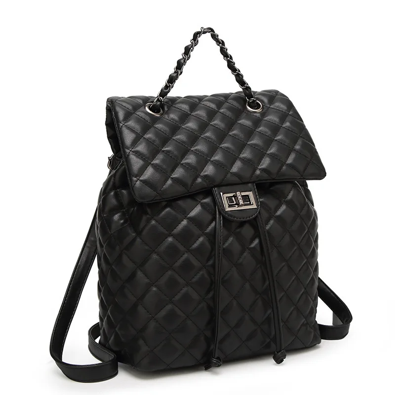 

Diamond Lattice Backpack 2019 Woman Leather Black Double Shoulder Bags Branded Designer Bagpack High Capacity for Lady