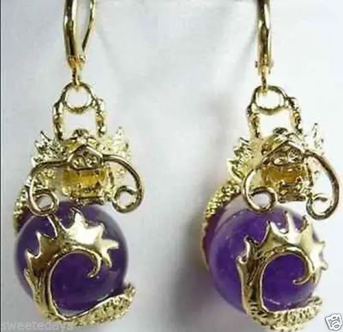 

Fancy 12mm Amethyst dragon earrings 5 18K GP style Fine jewe Noble Natural jade FREE SHIPPING