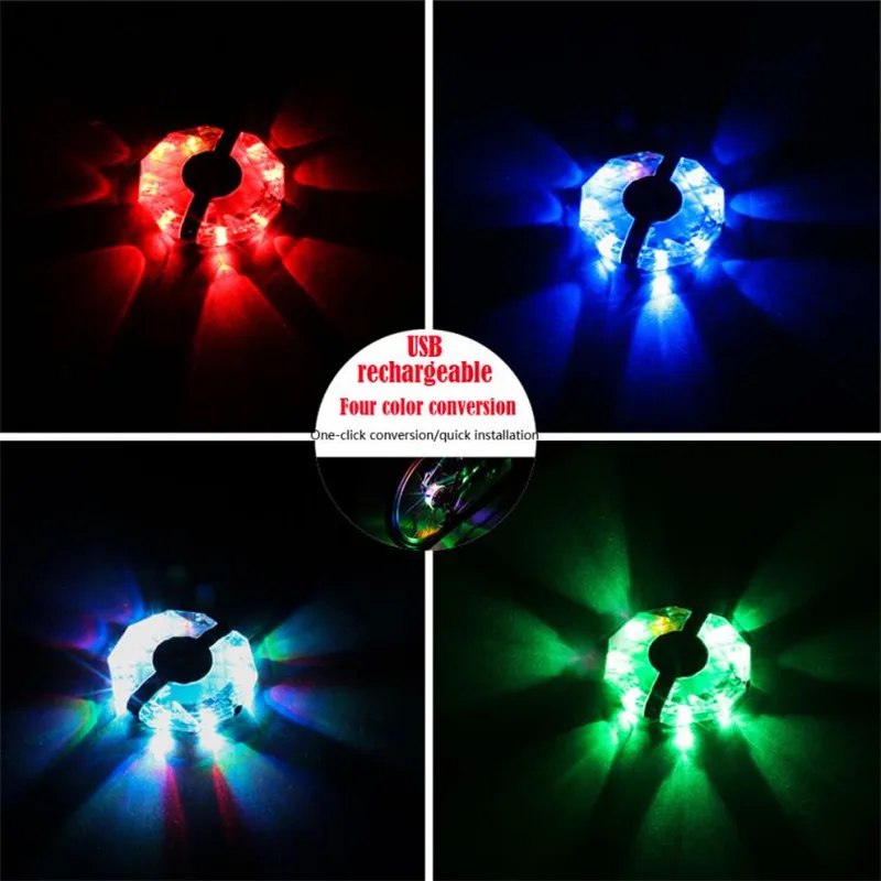 Sale Bike Light rear Light New USB Rechargeable Bike Light Hubs Cycling Wheel Warning Bicycle Hubs Lamps Bicycle Accessories #3S01 @Y 4