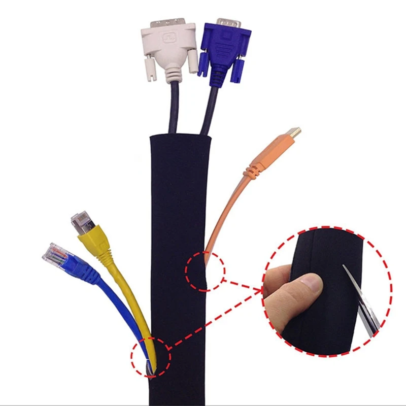 125cm Neoprene Cable Management Sleeve Flexible Cable Wrap Wire Cord Hider Cover Organizer