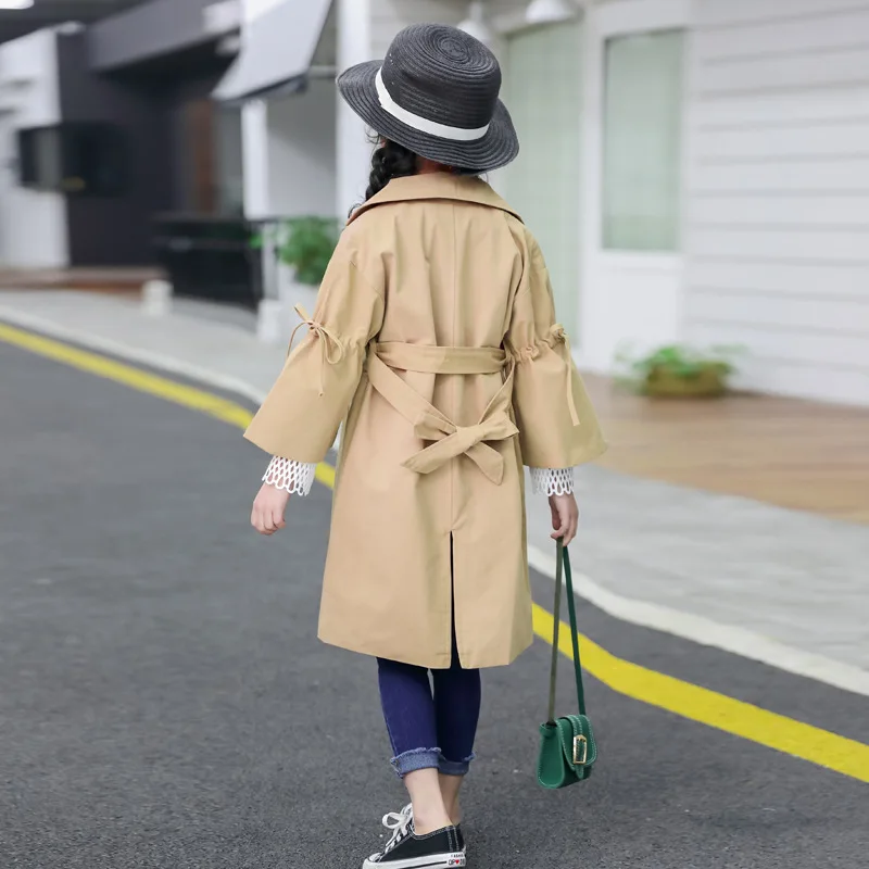 Новое Осеннее корейское модное длинное пальто для девочек детская одежда, куртка детская верхняя одежда пальто принцессы с длинными рукавами и v-образным вырезом для девочек