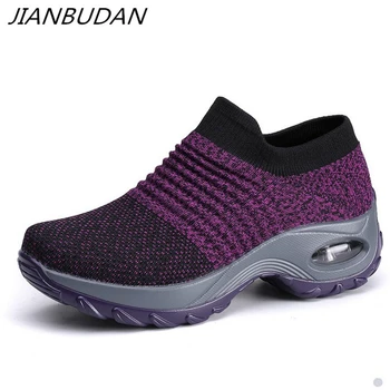 

JIANBUDAN/ Breathable lightweight Women's sneakers New 2020 Knitted mesh beach shoes Casual comfortable fitness shoes 35-42 size