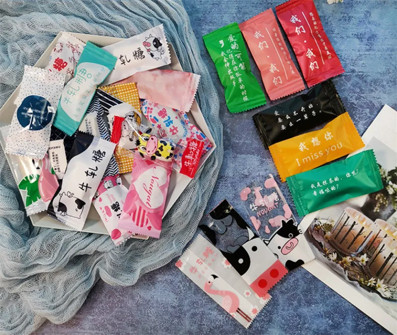 200 Pcs Cartoon Animal Pattern Handmade DIY Nougat Sugar Bag Plastic Food Packing Candy Wrapping Bakery Bags