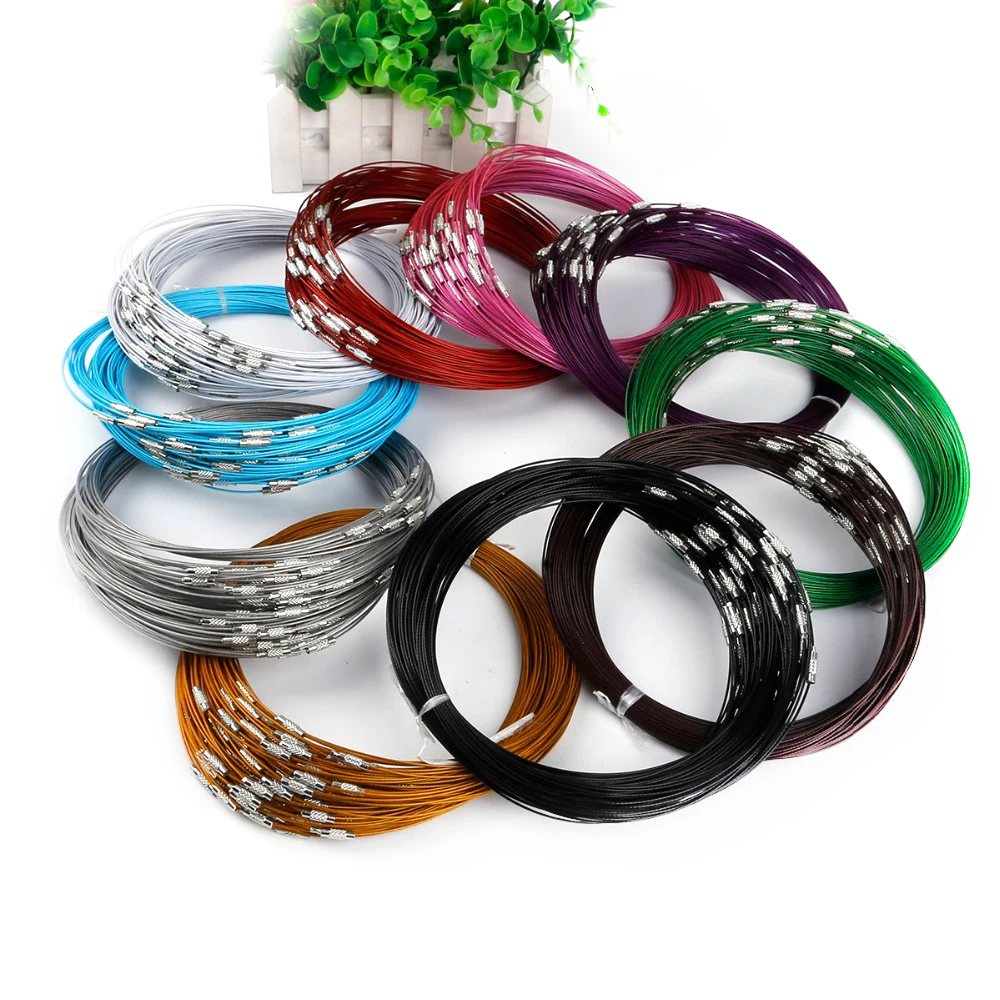 10pcs/lot 46cm multicolor mixed silver color Stainless Steel screw choker Necklace Wire Cord For DIY necklaces Craft Jewelry