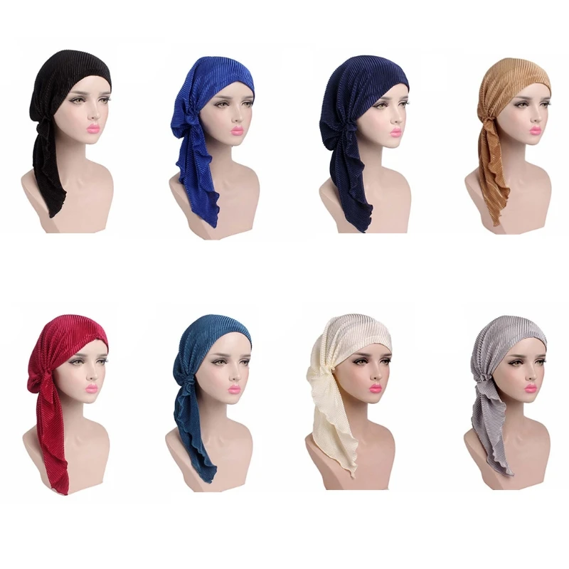 

Turban Woman Fashion Chic Summer Scarf Pleated Tail Hood Cap Chemotherapy Cap
