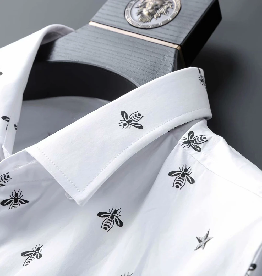 DUYOU Мужская рубашка из хлопка, мужская рубашка с принтом, полностью пчелиное платье, мужская рубашка высокого качества, приталенная Повседневная рубашка, брендовая одежда DY2135