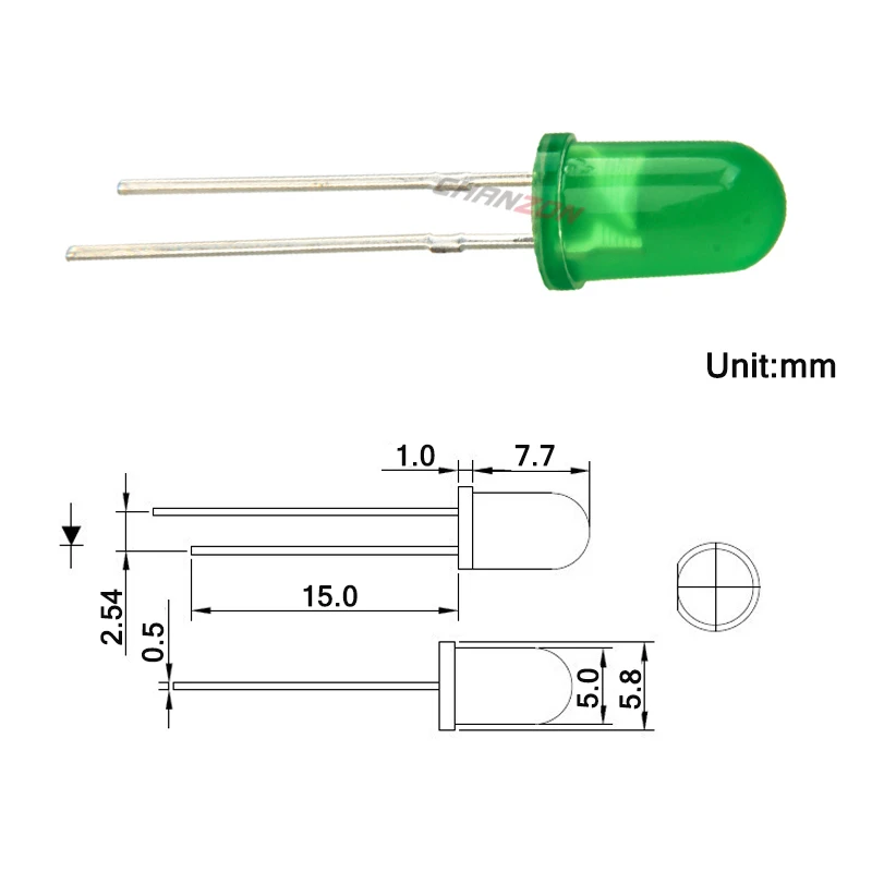 5mm 2pins size diffused green