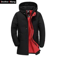 Brand Men's Clothing 2018 Winter New Down Jacket Fashion Casual Slim Hooded Thick Warm White Duck Down Long Coat Male(China)