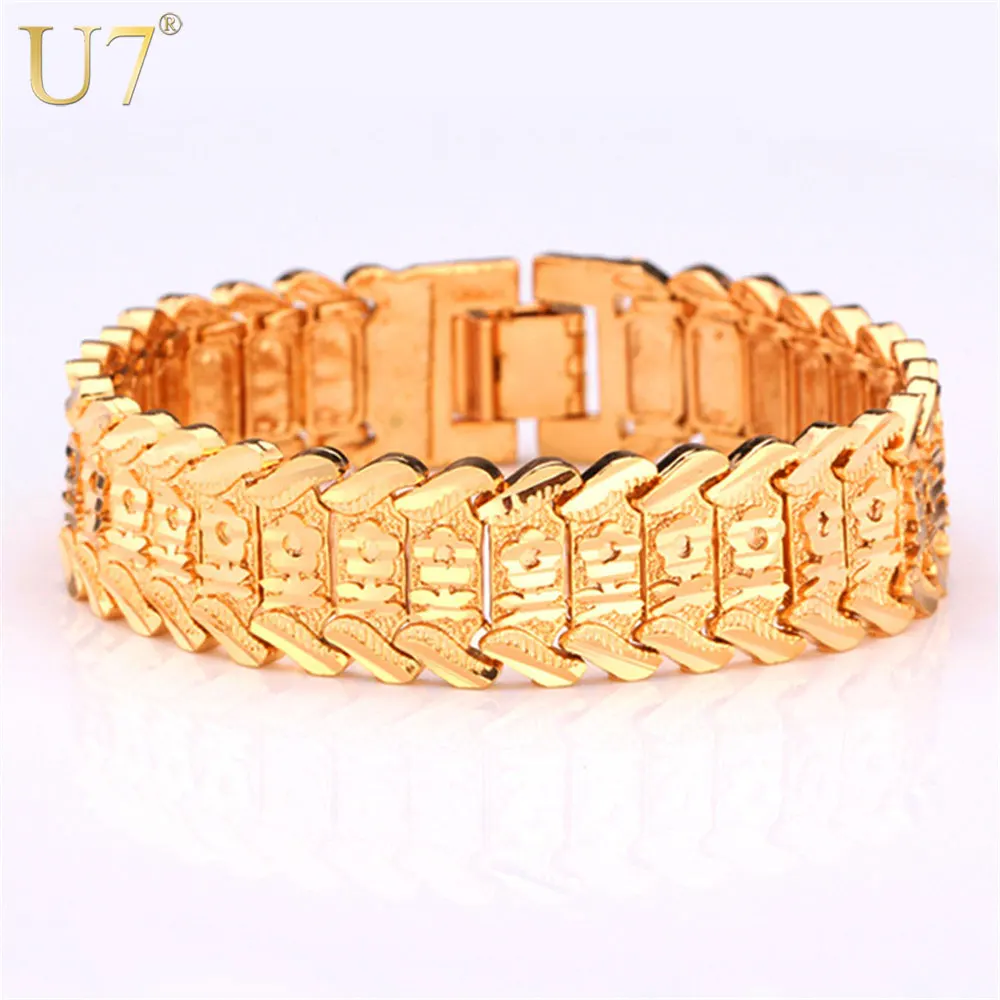 0 : Buy U7 Sale Big Bracelet Gold Color Flower Pattern Trendy Jewelry 20CM ...