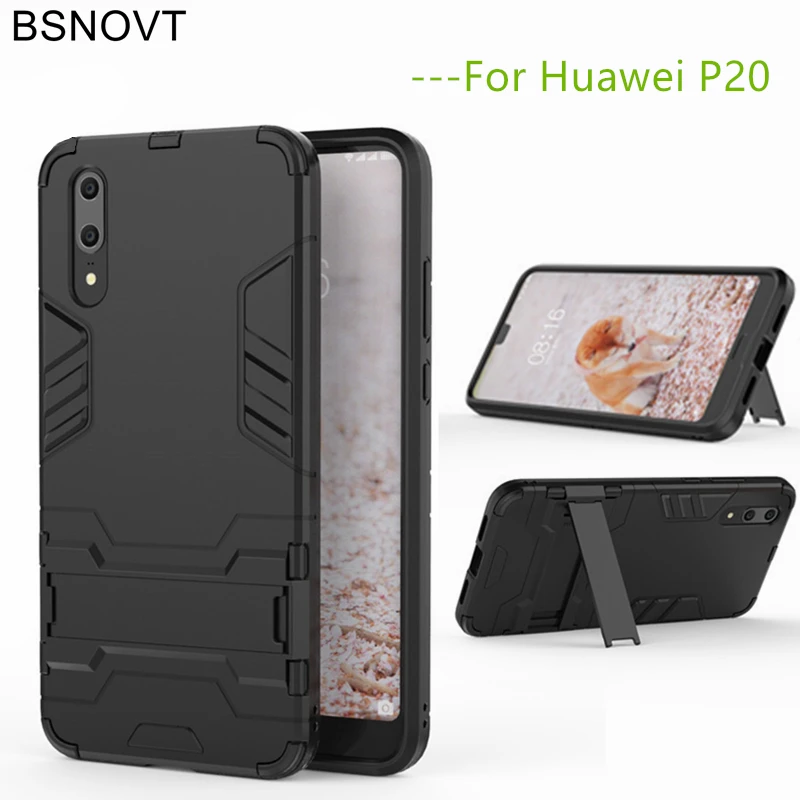 

BSNOVT For Huawei P20 Cover Soft Silicone + Plastic Kickstand Back Case For Huawei P20 Shell For Huawei P20 Phone Fundas 5.8">