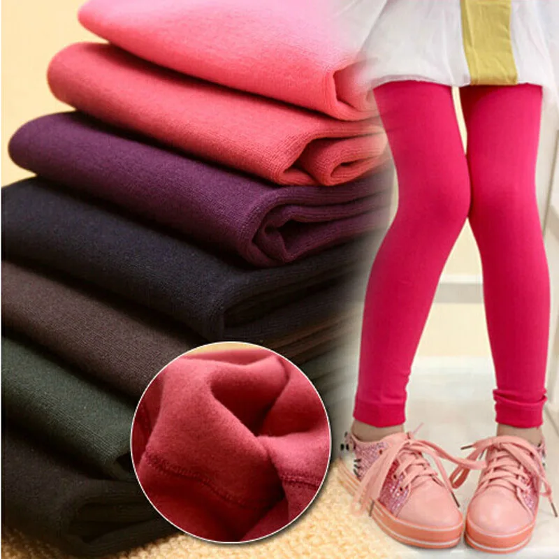 Girls Winter Leggings Warm Pants Cotton Solid Fleece Leggings For Girl