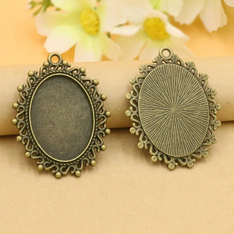 

10pcs/lot Vintage Oval Blank Pendant Cabochons Settings Bases Bezel Trays Fit 18x25mm Cabochon DIY Necklace Jewelry Making