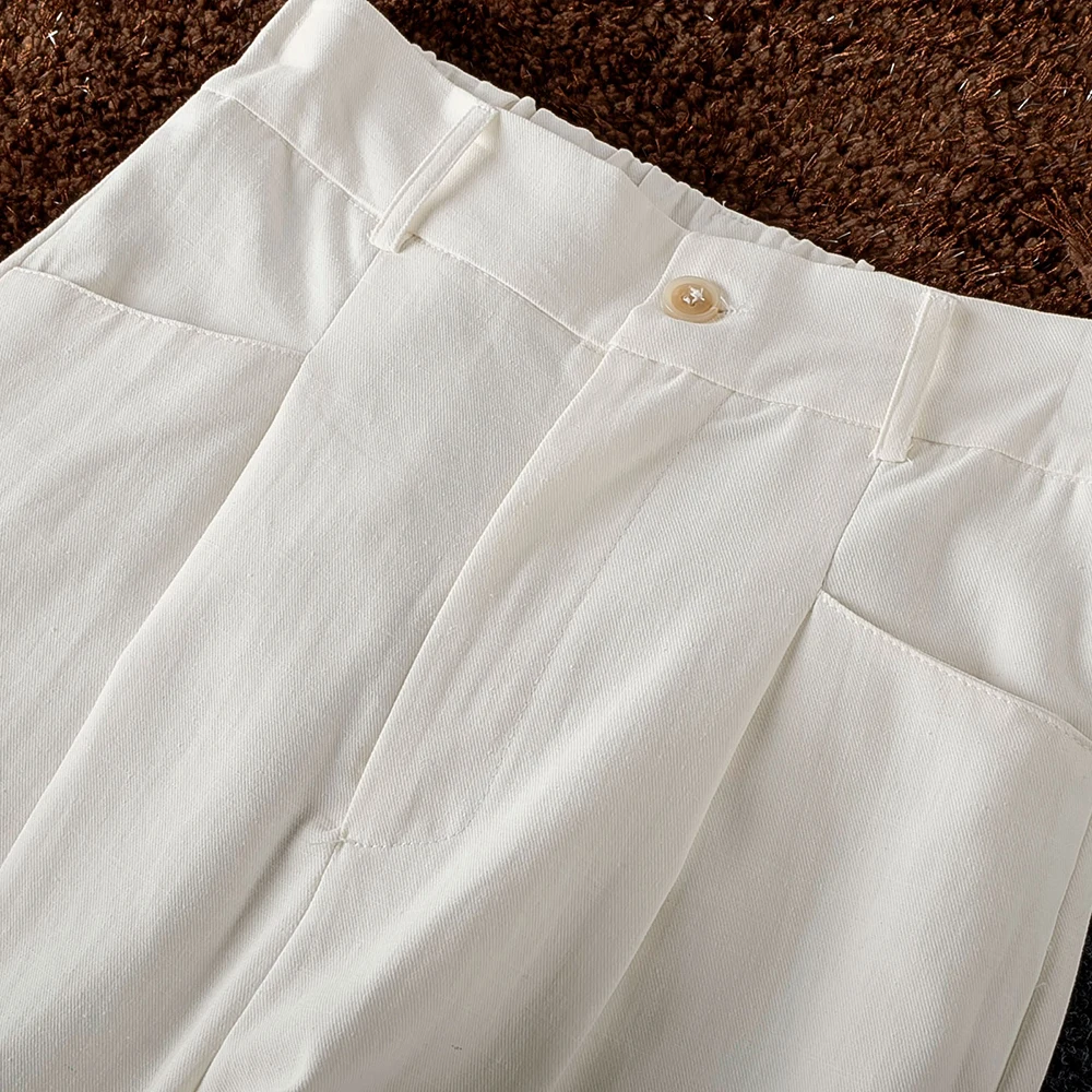 Good Quality New Cotton White Two Piece Set Double Breasted Blazer Women With Pant Fashion Fall Office Lady 2 Piece Set Women