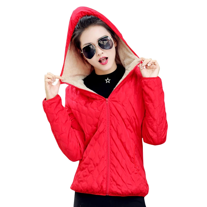 

2019 women winter jacket hooded fleece solid coat spring thin outerwear female short parka zipper jaqueta feminina