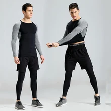 2018 New 3Pcs Running Set Men Snake Quick Dry Mens Sport Suit Fitness Tight Gym Clothing Training Suit Workout Men’s Sportswear