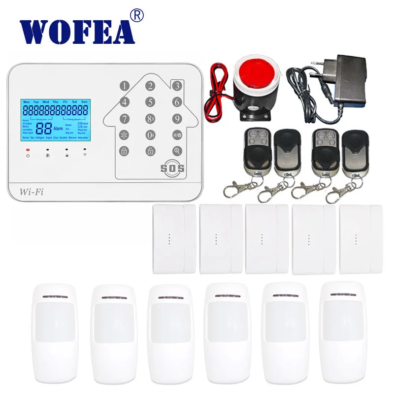 Wofea WIFi PSTN GSM сигнализация 3 в 1 сенсорная клавиатура приложение управление домашняя система охранной сигнализации набор с русским, английским, испанским