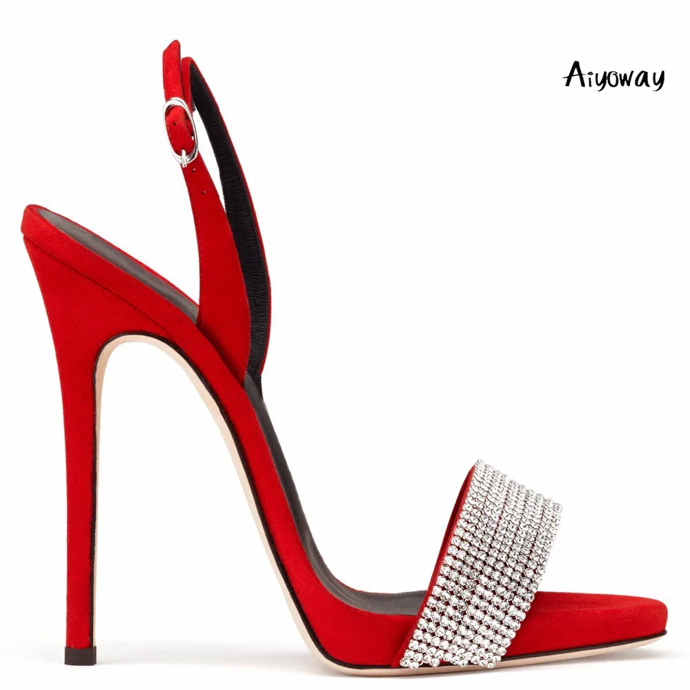 

Aiyoway Women Shoes Peep Toe High Heels Sandals Ankle Buckle Straps Spring Summer Ladies Party Wedding Shoes Red Silver Black