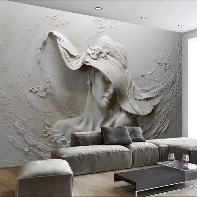 Beibehang Personnalis Papier Peint 3D St r oscopique Relief Gris Beaut Peinture L huile Abstraite Moderne