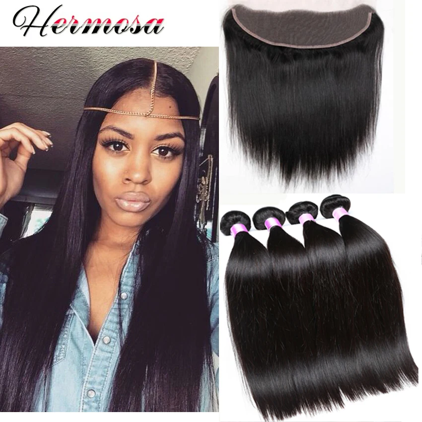 Hermosa Peruvian Virgin Hair With Closure 3 Bundles Straight Human Frontal |
